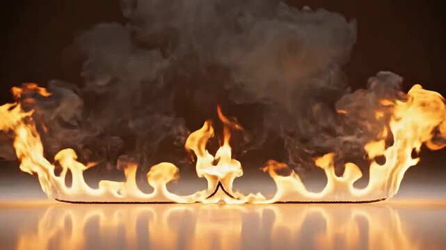 Dramatic display of fire and smoke rising from a flat surface, creating a captivating visual.