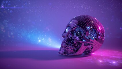 Disco machine with a metallic chrome skull ball, highlighting retro music equipment