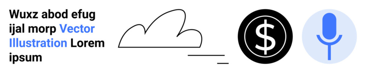 Obraz premium Cloud storage, online payments, AI voice technology, modern communication, digital workflows, and software tools. Cloud icon, dollar symbol microphone graphic. Cloud storage and online payments