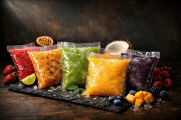 Selection of frozen fruit pulps delivering fresh flavor profiles and copy space