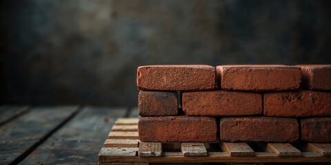 Red brick on the pallet used as a textured background for graphic design projects, suitable for layout and text overlay