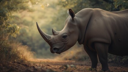 Obraz premium Indian rhinoceros displaying rugged, folded skin as part of its adaptive camouflage, Earth Day