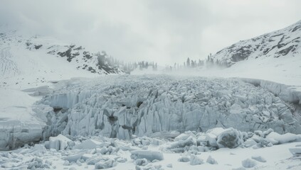 Snow slide in the Italian Alps close to Courmayeur, demonstrating mountain stability and weather patterns