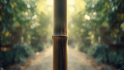 Bamboo pole detail in fencing, highlighting textured surface for sustainable boundary construction