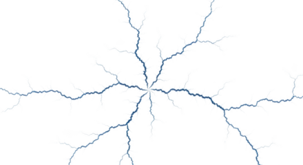 Electric blue lightning bolt pattern branching outwards from a central point isolated on a transparent background