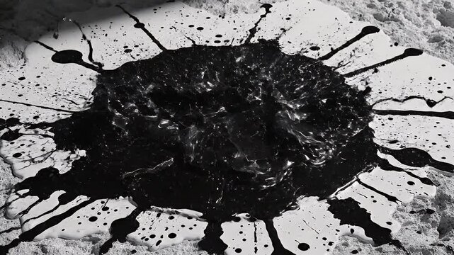 Black Paint Splash on White Background Abstract Art Texture Monochrome Photography