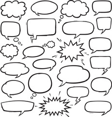 Obraz premium Retro Cartoon Speech Bubbles EPS, Hand-Drawn Grunge Black and White Comic Bubbles, Thought Clouds and Jagged Bursts Vector Set