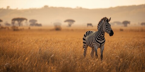 Obraz premium Zebra standing in natural habitat, illustrating animal adaptation