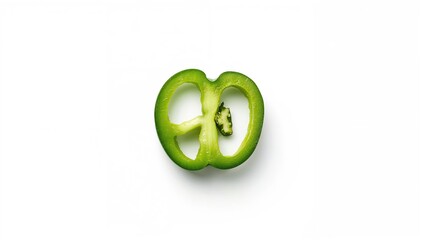 Green bell pepper slice on white background, showcasing a raw vegetable for culinary use