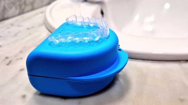 Clear dental aligner for orthodontics. Dental splint broken due to use.