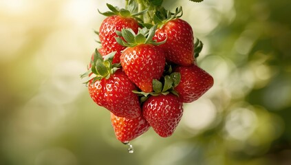 Bright red strawberries displayed against an abstract background, highlighting fruit freshness and seasonal sale