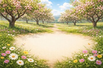 Naklejka premium Spring pistachio orchard scene with space reserved for text writing