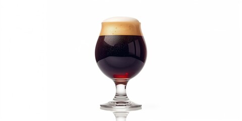 Dark stout beer in a tulip glass with foam head, highlighting brewing craftsmanship and beer presentation