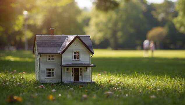 Secure house with lock and alarm system situated in a public park highlighting affordable real estate and safety measures, World Housing Day
