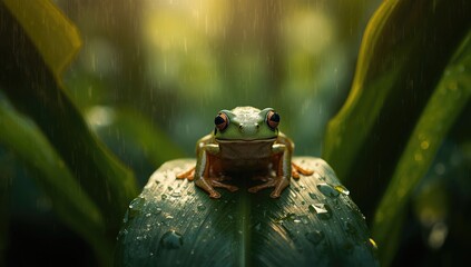 Close-up of a tree frog with white lips perched on vibrant foliage, illustrating amphibian adaptation
