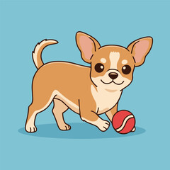 Cute Brown Chihuahua Dog Playing With a Ball - Animal Character Vector Illustration 