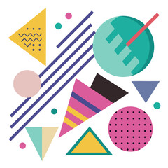Obraz premium Vibrant geometric shapes in a colorful memphis design pattern
