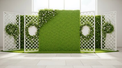 Green Backdrop with Decorative Lattice Fencing.