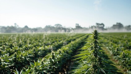 Industrial hemp or cannabis crop field, focusing on large-scale agricultural operations