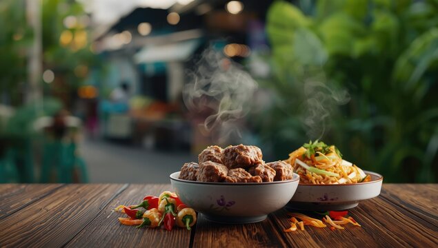 Asian cuisine featuring bakso meatballs alongside fried rice highlighting meal composition, World Food Day