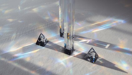 Patterned paper with triangular prism light scattering creating rainbow effects, suitable for editorial design backgrounds, World Environment Day