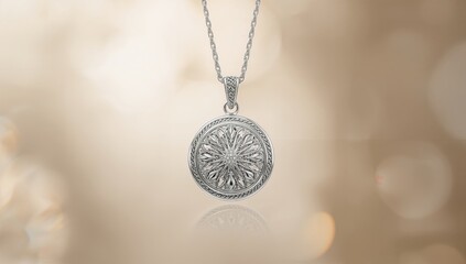 Silver pendant attached to chain, used in jewelry craftsmanship and restoration, traditional design