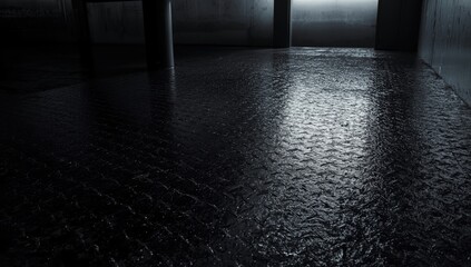Industrial black steel flooring serving as a backdrop for UI and graphic design elements
