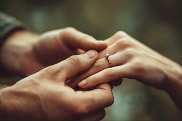 Close up of hands placing engagement ring symbolizing proposal commitment love relationship and meaningful life moment