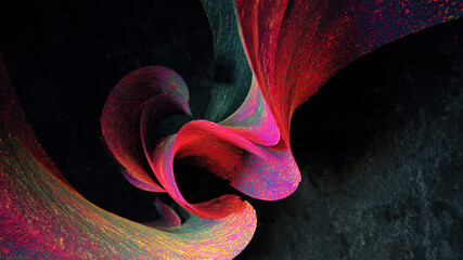Vibrant colorful abstract swirling shapes in dark background