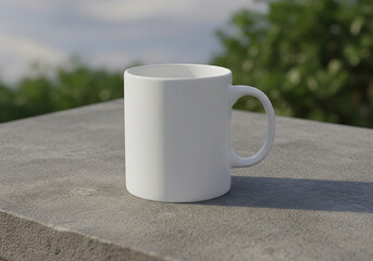 Obraz premium Minimal white ceramic mug mockup on concrete table with soft daylight