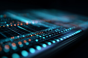 Abstract digital technology background with glowing data patterns representing innovation, artificial intelligence, and modern network systems