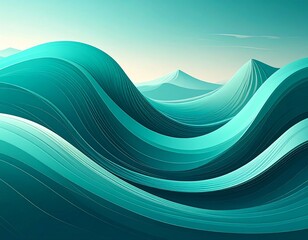 Abstract flowing liquid waves in serene shades of teal and blue creating a dynamic, modern graphic background with a tranquil and refreshing natural aesthetic