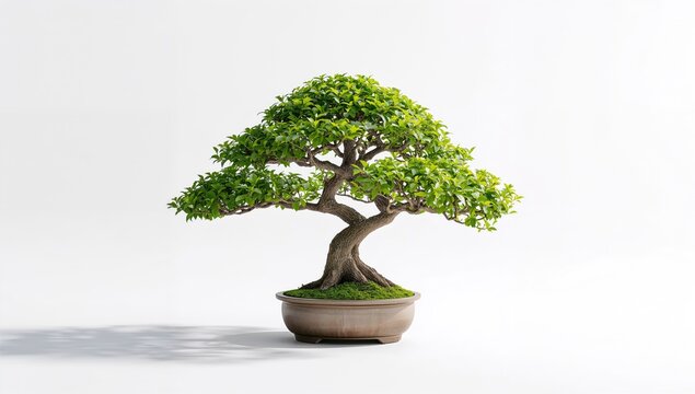 Ornamental Bonsai streblus asper tree isolated on white, emphasizing garden landscaping techniques