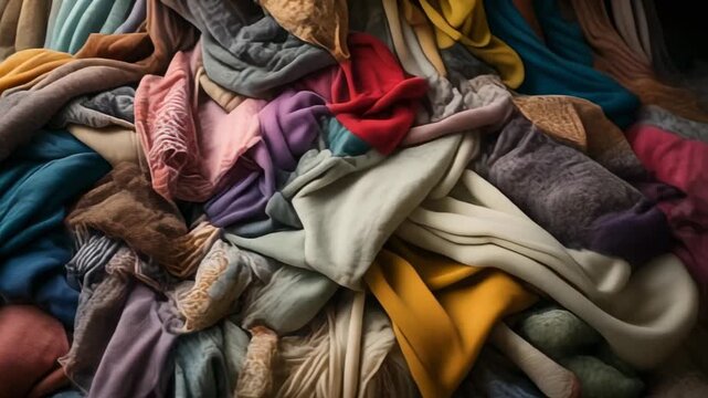 Pile of Soft, Colorful Fabrics in a Chaotic Heap, Cozy Textile Background