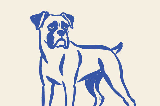 Boxer dog standing outline doodle sketch vector illustration	