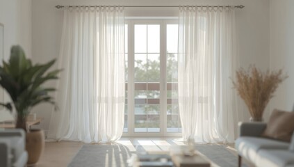 White fabric curtains and a frosted glass window, suitable for UI backdrop or editorial header