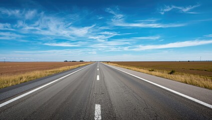 Fototapeta premium View of a deserted asphalt highway from the middle focusing on traffic flow analysis