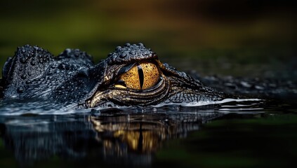 Fototapeta premium Alligator eyes detailed for predator detection, nature preservation awareness