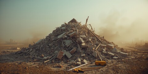 Debris from a demolition process, highlighting site cleanup and safety measures