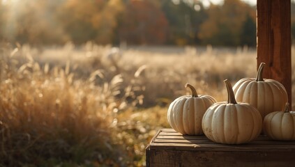 Display of ghost-shaped pumpkins for sale during autumn, seasonal market setting