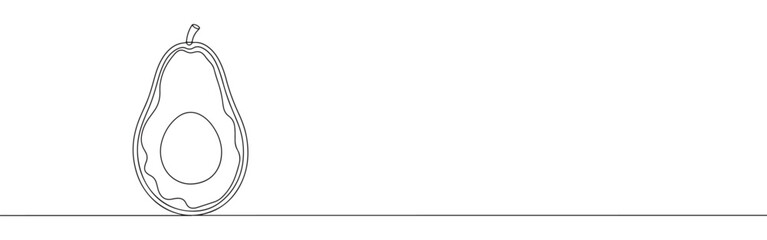 A continuous line drawing of a halved avocado, highlighting its pit and creamy texture, symbolizing healthy food