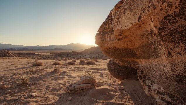 Ancient rock carvings in Grapevine Canyon near Laughlin, Nevada, illustrating historical artistry and cultural expression