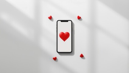 Smartphone featuring heart symbol and red accents, suitable for mobile health app interface