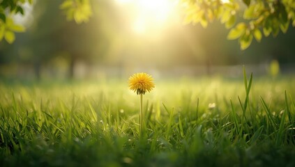 Close-up of a yellow dandelion in the meadow, supporting pollinator activity