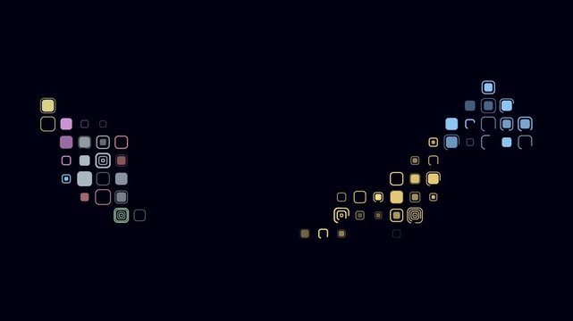 Malaysia animated country shape. Pulsating colored dots on the map of the country. Large size rounded square blocks. Digital style Malaysia map on dark background. Plain animation video.