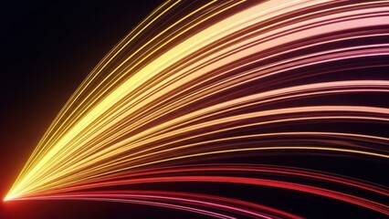Vibrant multicolored light trails radiate from a single point against a dark background creating a dynamic abstract visual