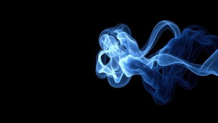 Ethereal blue smoke tendrils swirling against a dark background with glowing translucent wisps with swirling smoke
