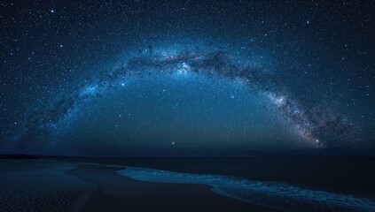 Starry night sky with the Milky Way visible above the ocean, suited for editorial header backgrounds