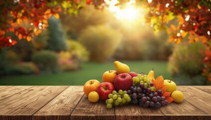 Autumn harvest of ripe organic fruit, ideal for layout backgrounds in seasonal editorial designs