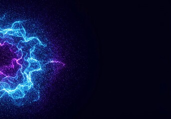 Abstract visualization of flowing blue and purple energy particles creating a dynamic digital background for science or technology concepts, futuristic, charged, data